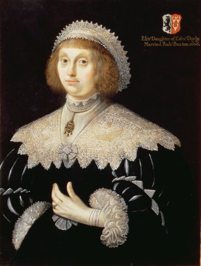 Portret van Margaret Conyers (mevrouw John Buxton van Tibenham) ca.1640 door English School